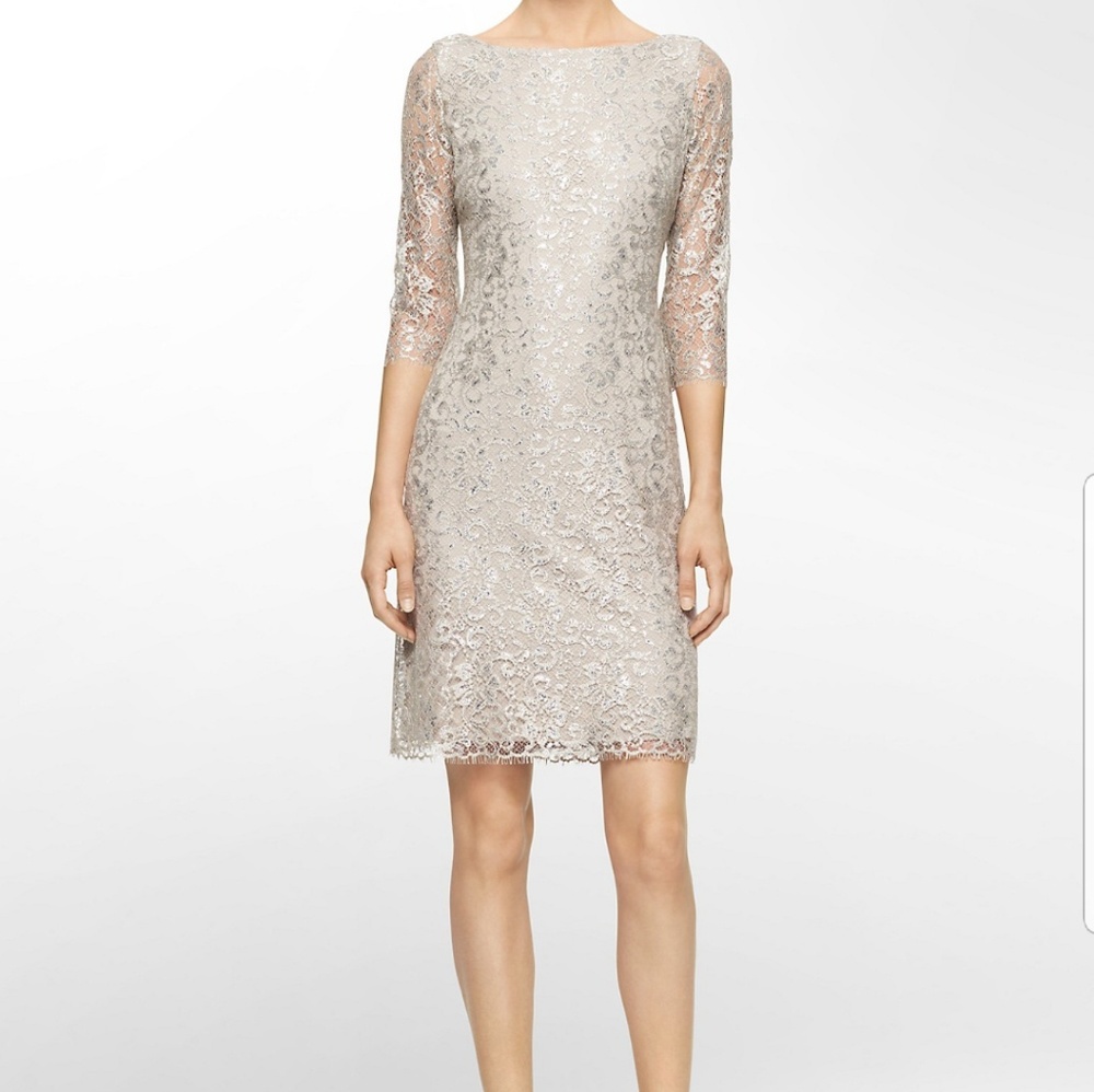 🍾 Calvin Klein Champagne Metallic Lace Dress
